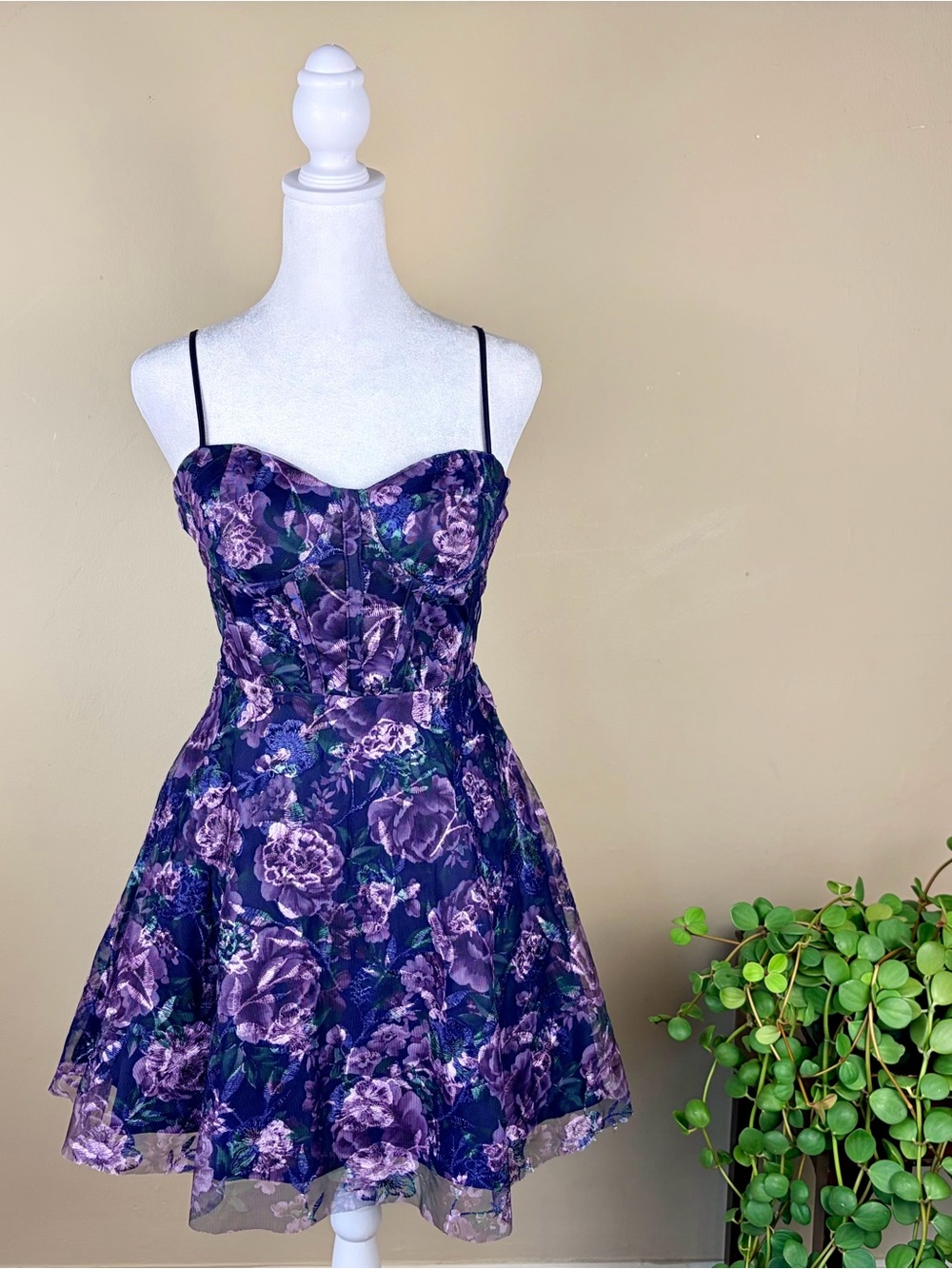 Trixxi Whimsigoth Romantic Purple Embroidered Corset Bodice Dress Size 3